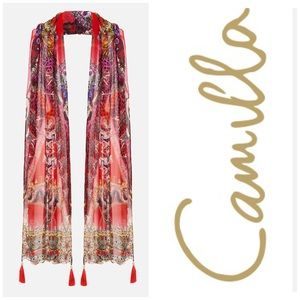 CAMILLA *Artesania Mania* bold red silk scarf belt top shawl headband wrap top